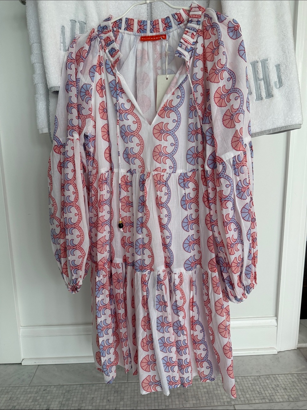 Oliphant White Dress with Coral & Lavender Paisley Print